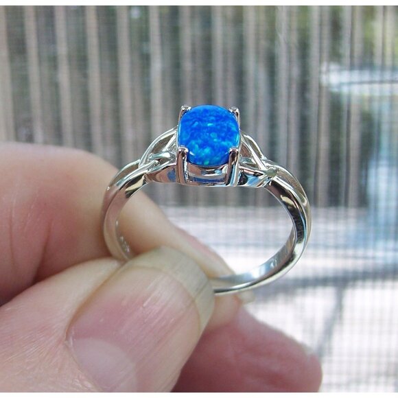 925 Sterling Silver Lab Created Blue Fire Opal - Picture 7 of 15